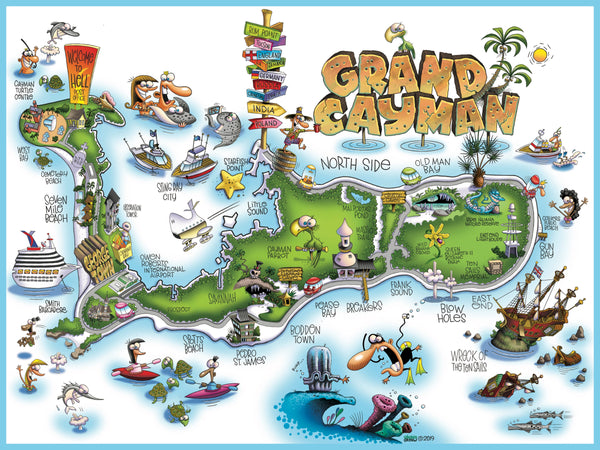 Grand Cayman Map by artist Steve Gray