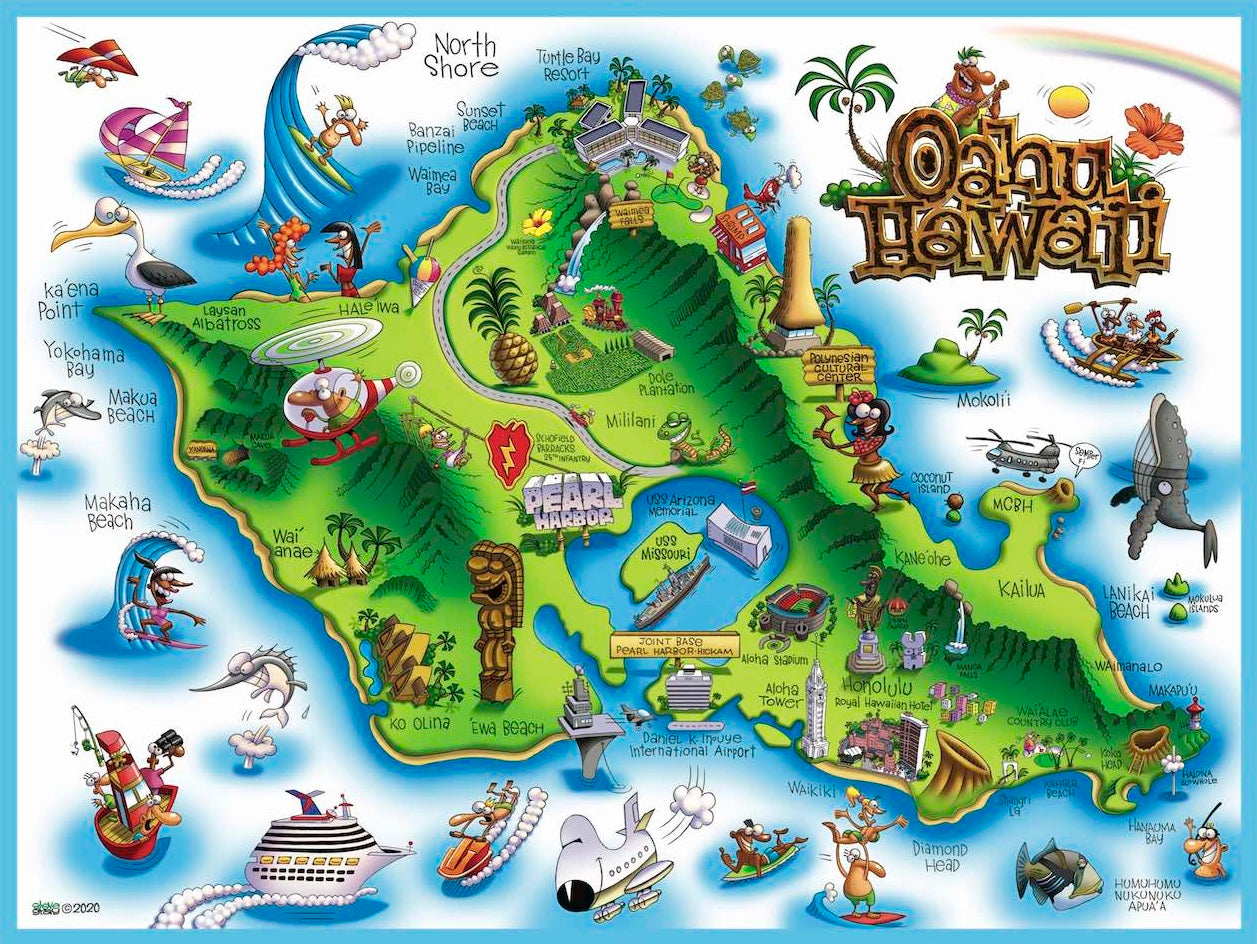 Oahu Hawaii Map by illustrator Steve Gray